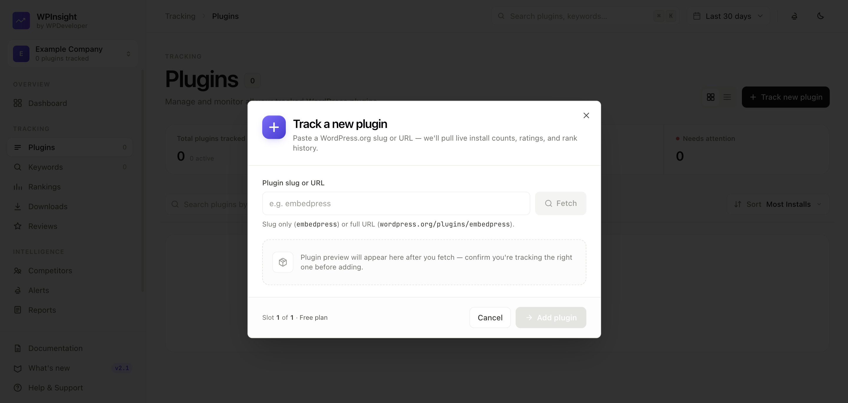 Add a plugin — search and preview